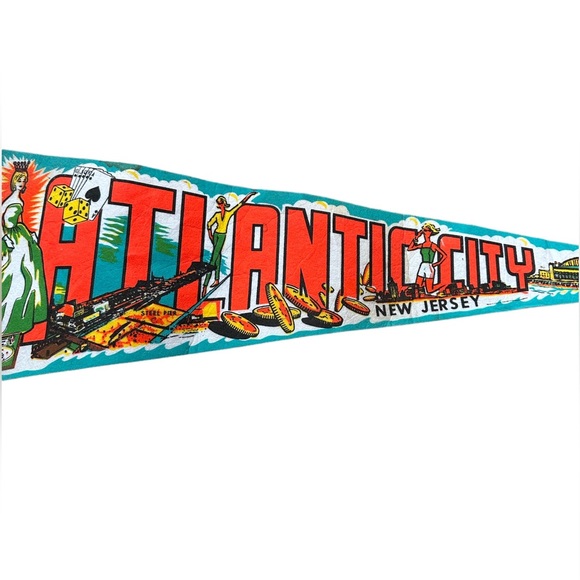 Vintage 70s | Atlantic City New Jersey Impko Landmark Destination Pennant Flag - Picture 2 of 8